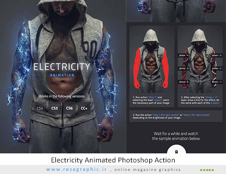 اکشن فتوشاپ الکتریک متحرک گرافیک ریور - Electricity Animated Photoshop Action
